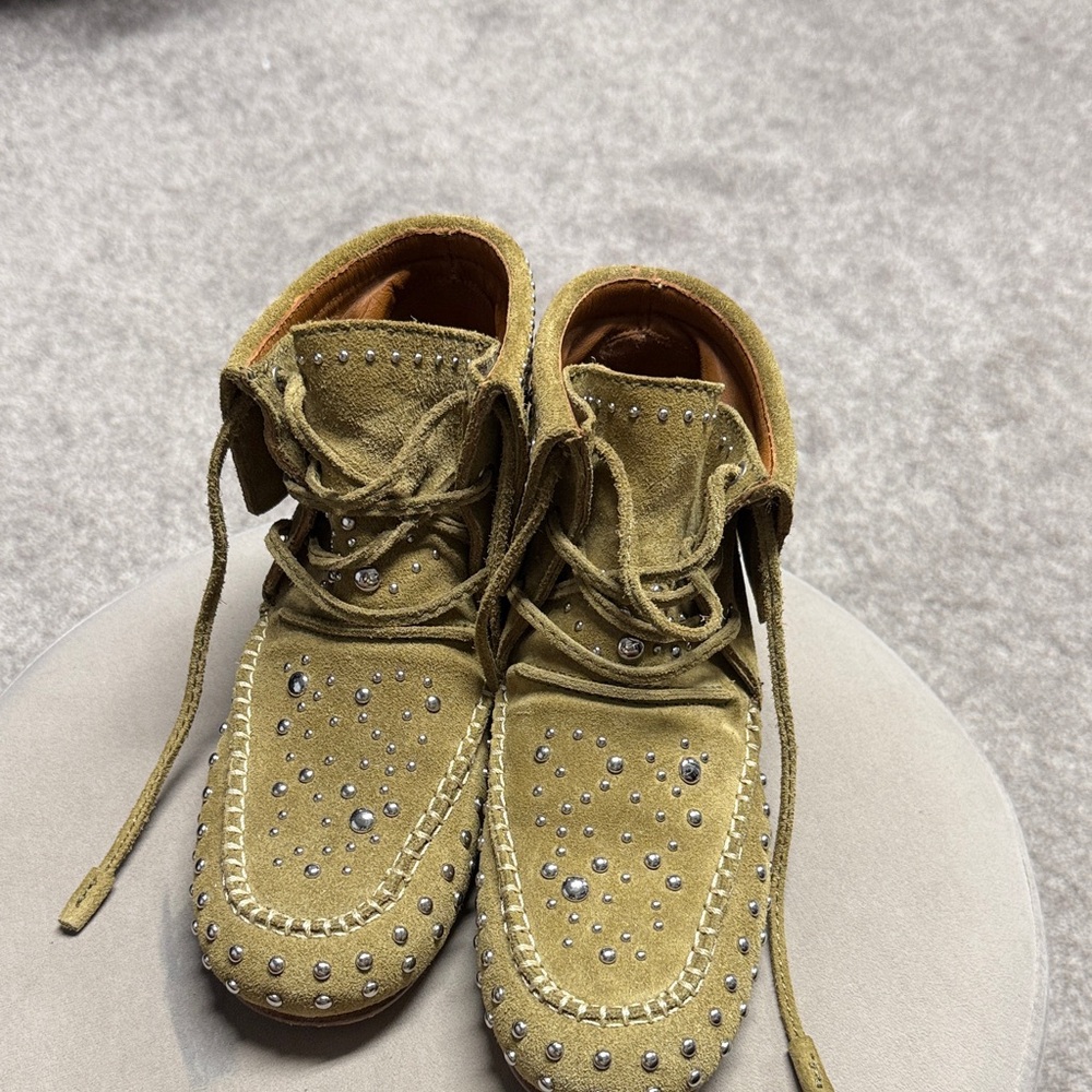 Kids Studded Suede Moccasin Boots - Tan